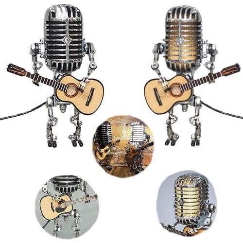 Metal Microphone Robot Desk Accessories Vintage Resin Microphone Ornament For Halloween Party Bars Photography Decor Tools