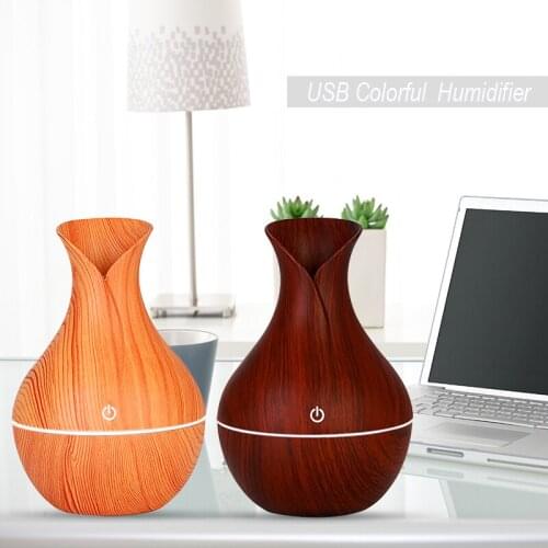 Mini Wood Grain Air Humidifier Usb Electric Vase Spray Ultrasonic Aroma Essential Oil Diffuser Household Car Aroma Diffuser