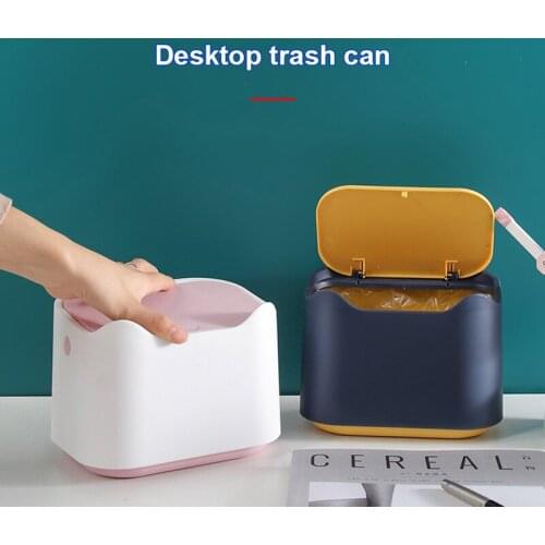 Mini Desktop Trash Can Car Storage Bucket Accessories With Lid Plastic Office Table Garbage Bin Household Sundries Barrel Box