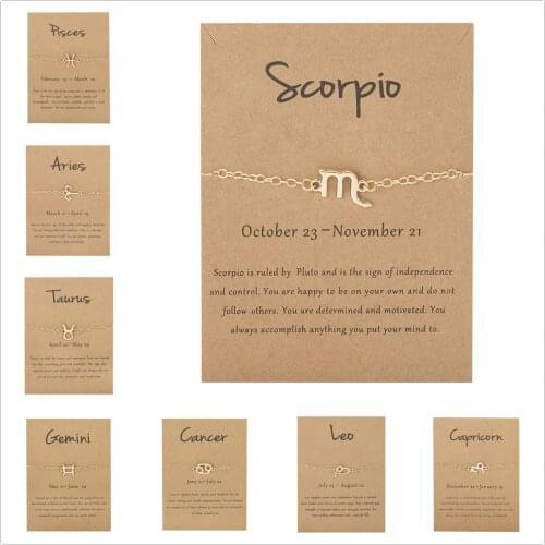 New Star Zodiac Sign Symbol Bracelet Taurus Cancer Leo Scorpio 12 Constellation Wish Card Charm Friendship Jewelry Birthday Gift