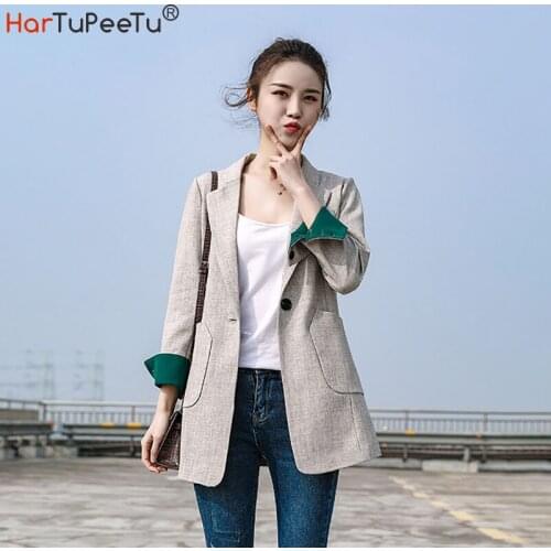 Autumn Spring Women Long Blazer Coat Chic Korean Style Fit Bussiness Casual Black Beige S~3XL Outwear