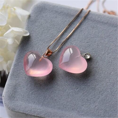Moçambique rose quartz heart 20mm pendant necklace +s925 chain 18inch wholesale for women xmas gift