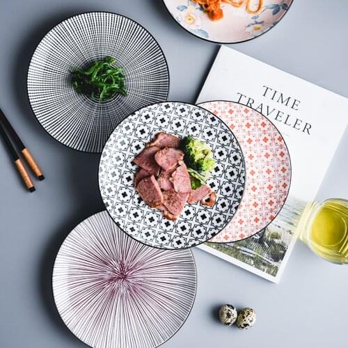 Plate 8Inch Japanese-Style Ceramic Tableware Shallow Dish Creative Ins Western Steak Plate Breakfast Restaurant Dinner Plate