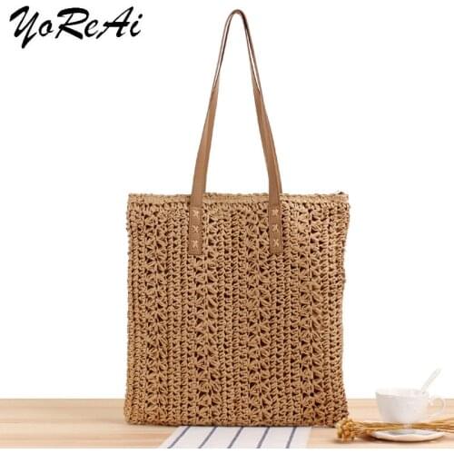YoReAi Casual Straw Women Shoulder Bags Wicker Woven Handbags Rattan Summer Beach Bag Large Capacity Tote Lady Purses Shopper