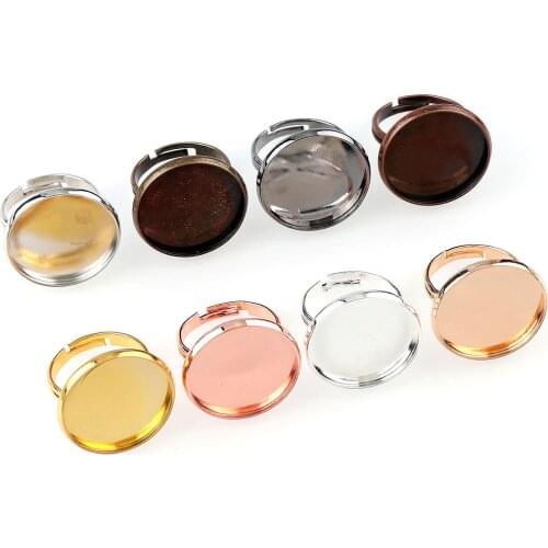 8Colors Inner12/16/20mm Adjustable Round Ring Flat Pad bezel Embellishments Cabochon Bases Setting Blanks DIY Ring Supplies