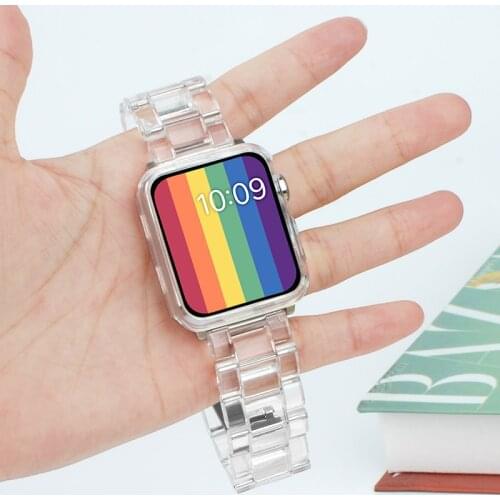 Resin Watch Strap For Apple Watch 6 5 4 38mm 42mm Transparent Soft Silicone Watchband For Iwatch Series 6 5 4 3 Se 40mm 44mm