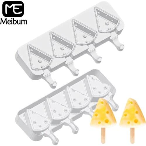 Meibum Popsicle Silicone molds Cheese Shaped 4 Cavity Ice Cream Mould Milky Ice Cube Tray Popsicle Sticks Juice Dessert Tray