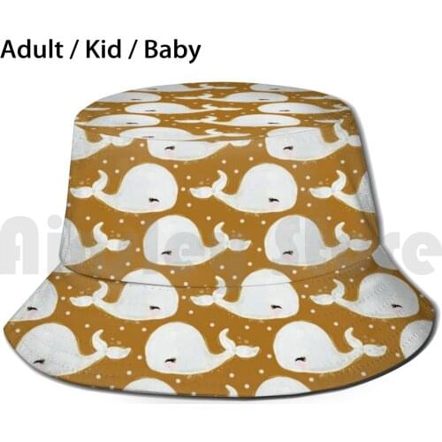 White Whale Sun Hat Foldable UV Protection White Whale Blue White Whales Whale Balloons Watercolor Whales Whales