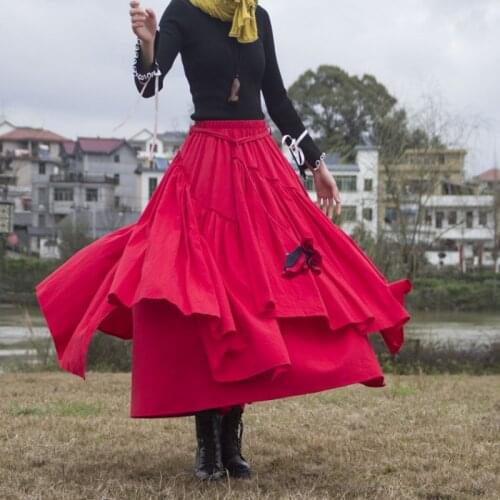 TIYIHAILEY Free Shipping 2021 New Long Maxi A-line Elastic Waist Women Cotton And Linen Chinese Style S-2XL Irregular Skirts