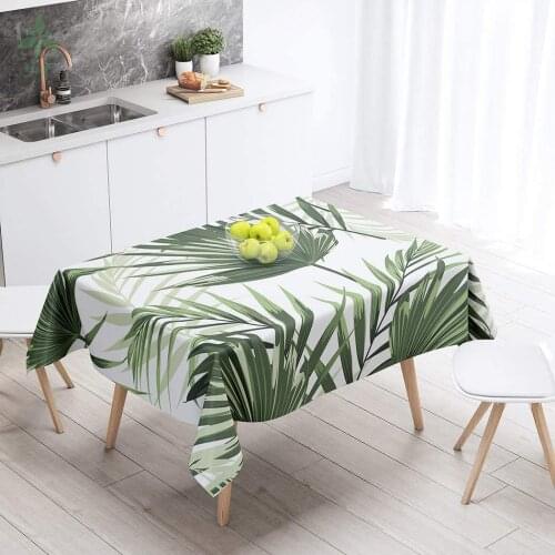 Tropical Palm Leaves White Tree Blue Leaf Rectangular Tablecloth Dining Decor