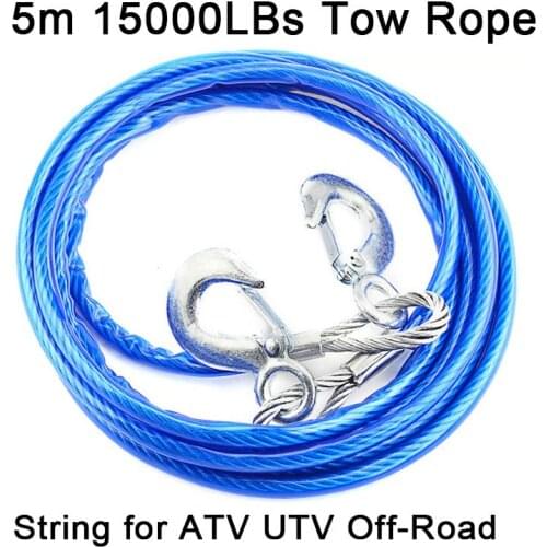 Winch Rope String Line Cable with Sheath Blue Synthetic Towing Rope 5m 15000LBs Car Wash Maintenance String for ATV UTV Off-Road