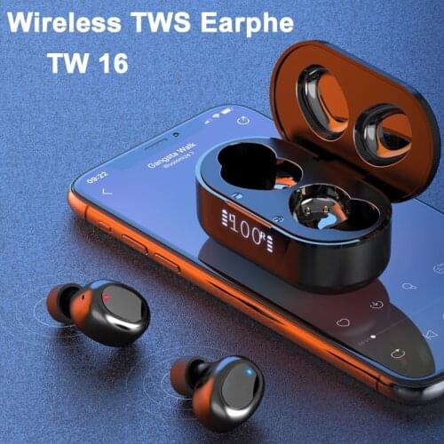 TW16 earphone tws wireless earbuds bluetooth 5.0 headset mini earphone with microphone touch LED display screen HD game earphone