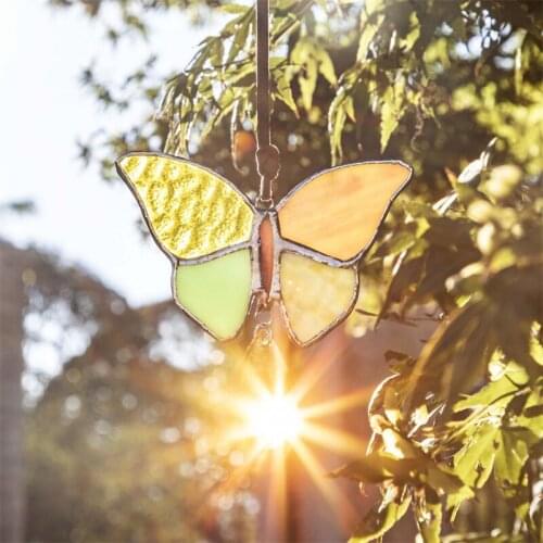 H&D Modern Stained Glass Suncatcher Butterfly Shaped Window Hangings Decor Rainbow Wall Art Car Charms Ornament Christmas Gift