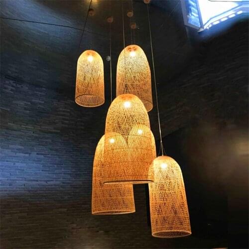 Vintage Bamboo Art Pendant Lights Wood Wicker Chinese Pendant Lamp Suspension Home Indoor Dining Room Kitchen Fixtures Luminaire