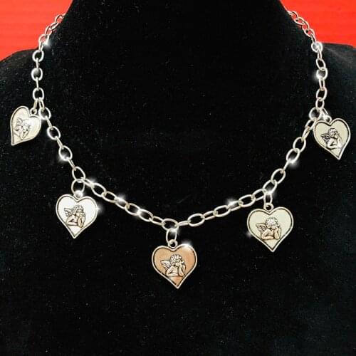 Fashion ins earth cool bouncing concave shape love angel accessories personality dark pendant necklace men and women tide