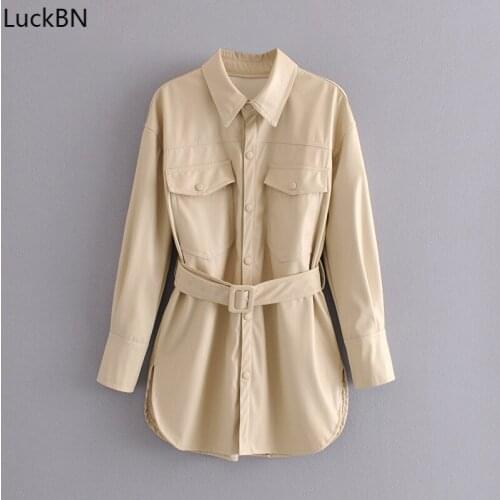 Korean version the new womens clothing in autumn 2021 new leisure solid color lapel single-breasted belt jacket women jacket
