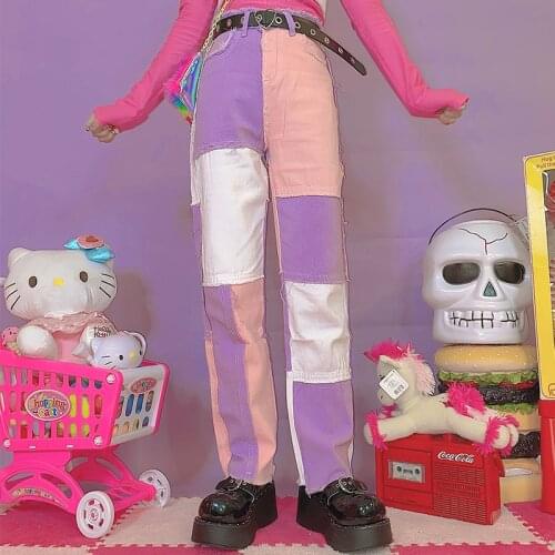 Women Trousers Cartoon Japanese Harajuku Patchwork Street All-Match Casual Long Pants Were Thin Straight Y2k Girls Cute Pants