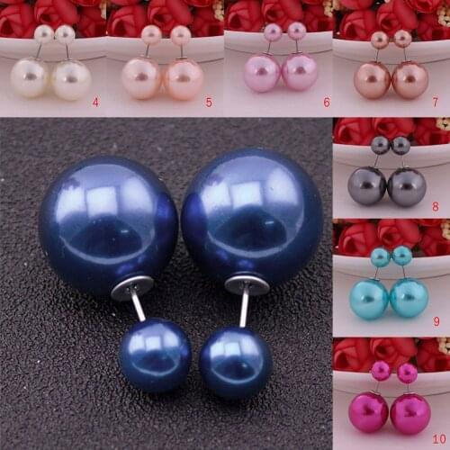 1 Pair Women Double Pearl Sided Earring Stud Front Back Candy Color Pearl Ear Studs Ladies Cute Simple Earrings Jewelry