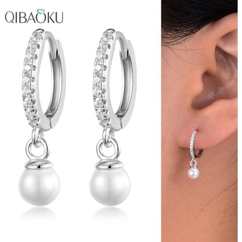 925 Sterling Silver Hoop Earring Gold Circle Color Zircon Pearl Earrings Fine Jewelry Sweet Simple Noble Gift Earrings for Women