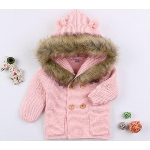 Winter Newborn Baby Warm Coat Toddler Boys Girls Warm Hooded Clothes Fur Collar Knitted Jacket 0-24 Month Cute Baby Clothing