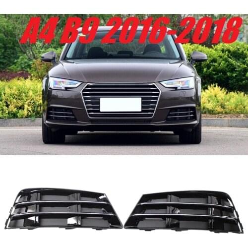 1 Pair Front Bumper Fog Light Grille Grill with Chrome Panel for- A4 B9 2016-2017 Fog Lamp Cover 8WD807681 8WD807682