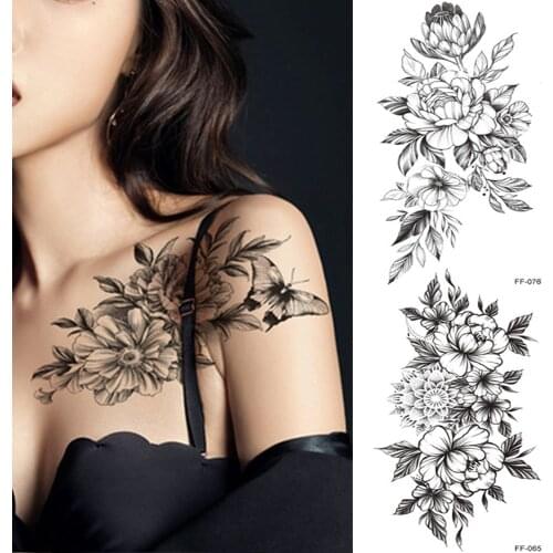 1 Pcs Women Body Chest Art Temporary Tattoo Sticker Big Large Fake Tattoo Sticker Purple Rose Flower Girl Waist Bracelet Tattoos