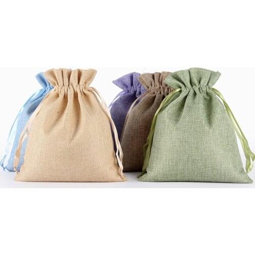 10pcs 16x20cm Linen Jute Drawstring Pouches Christmas Halloween Gift Box Packaging Bags Can Print Logo