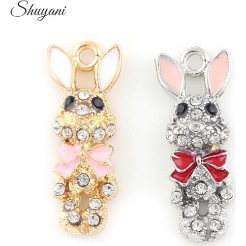 20 pcs Cute Color Crystal Animal Rabbit Charms Pendants For DIY Jewelry Handmade Bracelet Necklace Accessories Earrings Finding