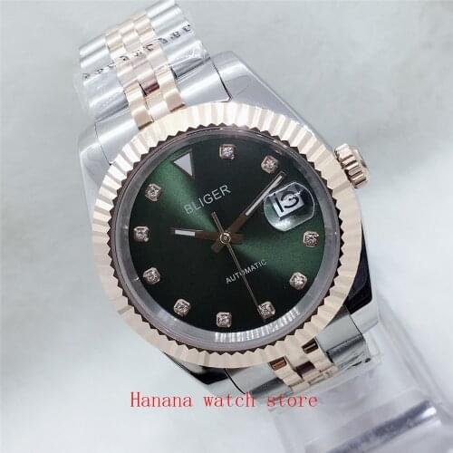 39mm bliger sterile watch dial automatic men watch miyota 8215 automatic movement rose gold plated auto date sapphire glass