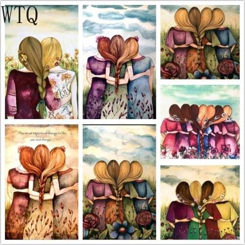 5D Diamond Painting Cross Stitch Kit Cartoon Friendship Sisters Mosaic Painting Picture Diamond Embroidery Full Drill Home Decor