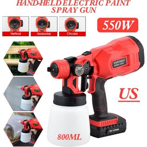 Cordless HVLP Paint Sprayer Rechargeable 550W High Power Home Spray Gun, 800ml Container, Adjutsable Flow with 3 Patterns