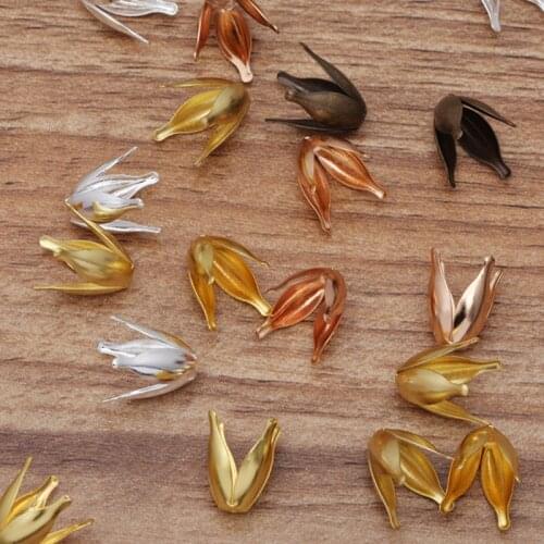 50pcs/lot 10x13mm Copper Flower Spacer Filigree Jewelry Spacer Flowers Motif Charms Loose Bead End Caps for DIY Jewelry Findings