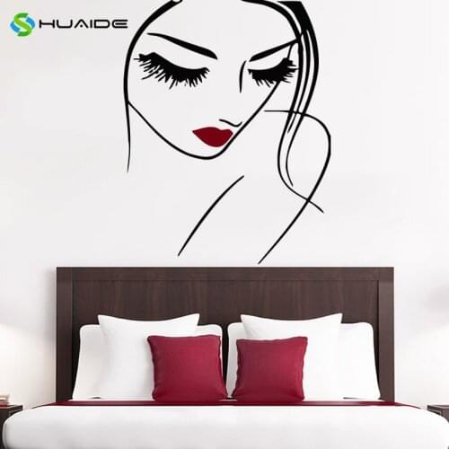 Girl Face Makeup Wall Decal Lips Eyes Vinyl Sticker Decals Woman Home Decor Bedroom Beauty Salon Art Design Hairdresser A767
