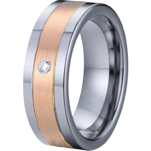 Real gold jewelry Designer real 14k gold inlay tungsten rings cz stones alliance love wedding band couple rings for women