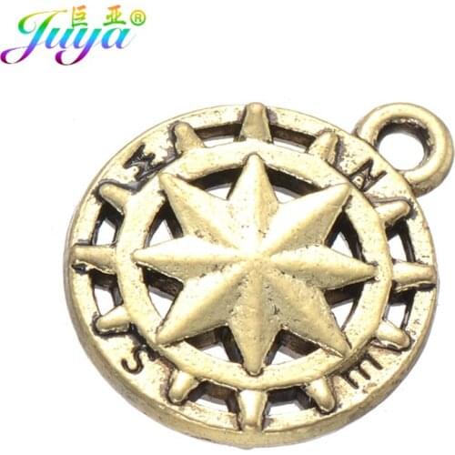 Juya 10pcs/lot Wholesale Antique Gold/Silver Color Compass Star Charms For Women Kids Craft Class Hobby Jewelry Making