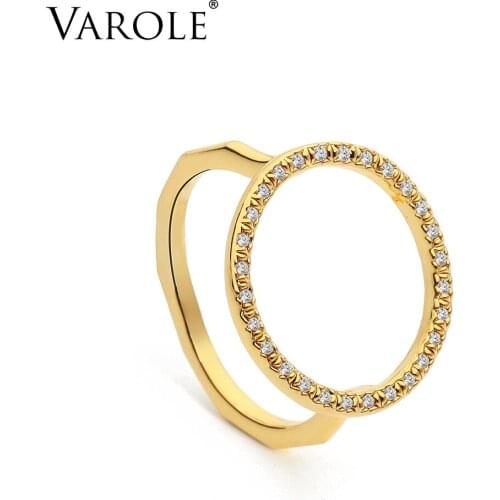 VAROLE Punk Round Ring Gold Color Simple Finger Rings For Women with Cubic Zirconia Fashion Jewelry Anillos Mujer
