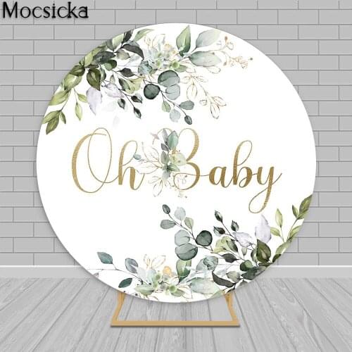 Round Backdrops for Oh Baby First Birthday Photography Background Green Leaf Glitter Birthday Baby Shower Portrait Photo Studio