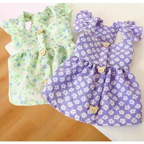 Cute Cat Dress Pet Dog Clothes Print Princess Girl Dress Summer Country Style Floral Pet Skirt Prom Dresses For Small Dogs Teddy