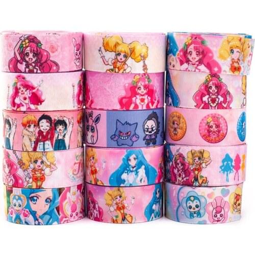Lovely Japan Girl Cartoon Heat Transfer Printed Grosgrain/Satin Ribbon 25mm/38mm 5yards for DIY Party Hair Bows