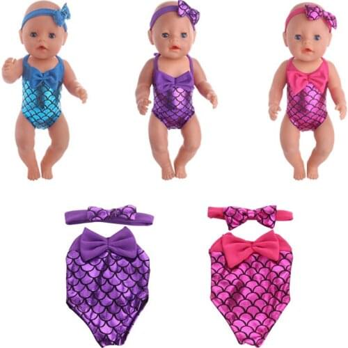 Fashion Sequin Wwimsuit + Headband Accessories For 18 Inch American&43Cm Baby New Born Doll Our Generation , Baby Festival Gift
