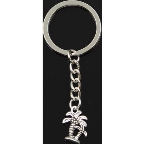 Fashion 30mm Key Ring Metal Key Chain Keychain Jewelry Antique Silver Color Plated Palm Tree Coconut 18x13mm Pendant
