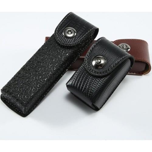 2019 men and women cross section folding reading glasses set box portable hanging belt magnetic buckle Leather glasses case