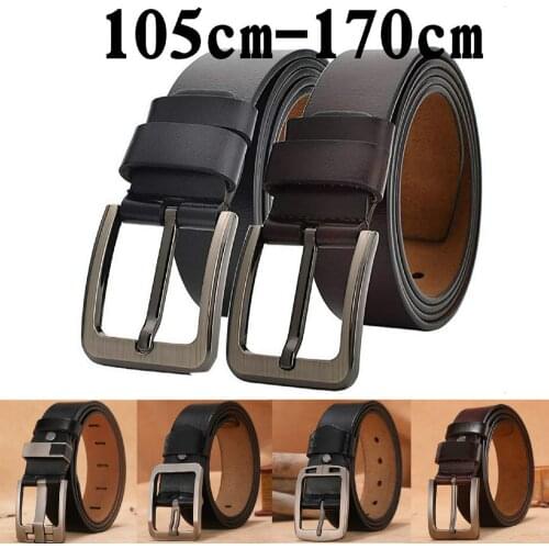 Real leather Men Belt Lengthened 150-170CM Retro Pin Buckle Casual Design Luxury Accessories Jeans Business Gift Belts For Mens