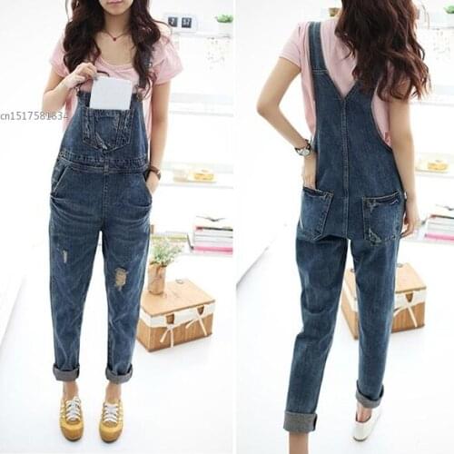 2021 Spring New Womens Ladies Baggy Denim Jeans Full Length Pinafore Dungaree Overall Jumpsuit Jeans Woman Denim Overalls HOT