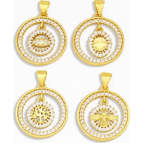 OCESRIO Copper Brass CZ Evil Eye Charms for Jewelry Making Tree of Life Pendants for Jewelry Making Materials Wholesale pdta294