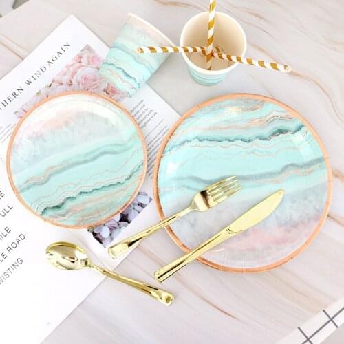 Disposable bronzing marble texture paper plate wedding party supplies decoration picnic plate children birthday party supplies