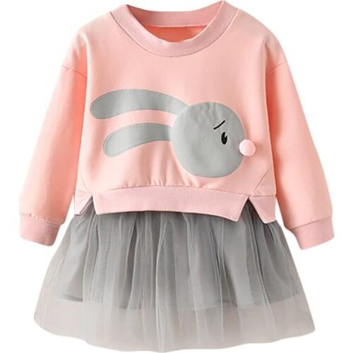 Autumn Girls Long Sleeve Dresses For Kids Clothes Casual Cartoon Princess Dress Baby Girl Cute Stitching Sweatshirt Dress 1-5 Y