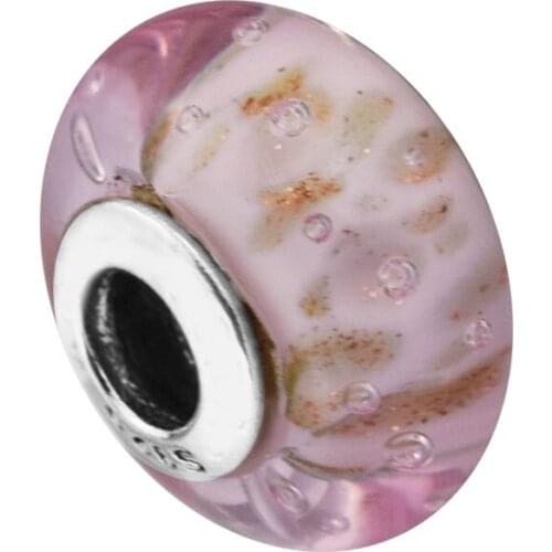 Fit Brand Bracelets DIY Beads for Jewelry Making Sterling-Silver-Jewelry Pink Glitter Glass Charms Silver 925 Original Berloque