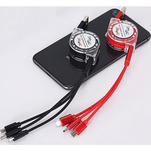 Portable 3 in 1 USB Phone Fast Charging And Data Sync Cable for IPhone Android Type-C Universal Retractable Charging Data Cable