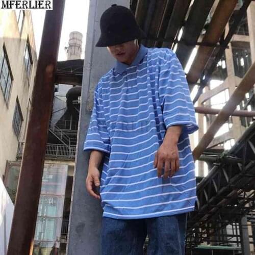 High streetwear Men striped polo Shirts Short Sleeve plus size 7XL 8XL 9XL 10XL loose oversize tees Hip hop Turn-down Colla 70